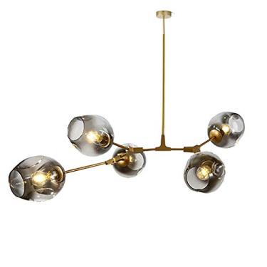 Imagem de SUARIA Lustre moderno irregular de 6 luzes Bubble Sputnik preto ajustável de metal durante o acabamento cromado claro Luz de teto para cozinha ilha sala de jantar - Abajur cinza fumê gradiente 5