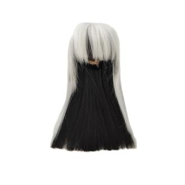 Imagem de Peruca de boneca de fibra de alta temperatura 1/8 bjd cabelo branco e preto acessórios de boneca bjd