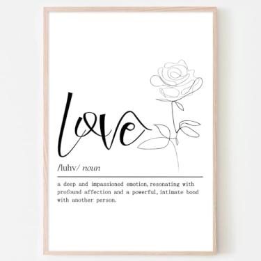 Imagem de Arte de parede com definição de amor, pintura de linha minimalista, preto e branco, inspiradora, citações de amor, citações motivacionais, citações, ilustrações, arte, presente para casais, arte de