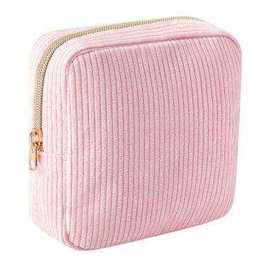 Imagem de RSRSLEII Linda bolsa de maquiagem de veludo cotelê com zíper para bolsa, bolsa estética Coquette com estampa de urso para mulheres e meninas, bolsa de batom com bolso para chave, porta-cartões