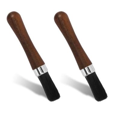 Imagem de 2 escovas de limpeza para máquina de café, cerdas de alta densidade de 17,5 x 2 x 2 cm, cabo de madeira, cabeça de escovas de café com cerdas de nylon, escovas de café expresso robustas e duráveis