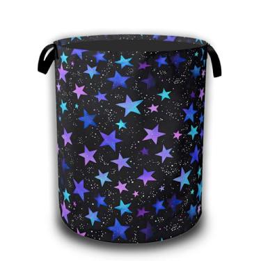 Imagem de Cesto de lavanderia neon Stars, cesto de roupa suja com glitter arco-íris, impermeável, bolsa dobrável, balde de armazenamento de roupas, organizador de brinquedos decorativos para banheiro, quarto