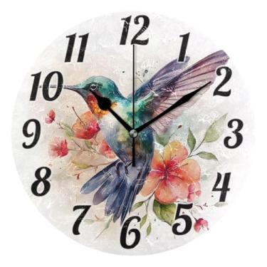 Imagem de ALAZA Relógio de parede floral beija-flor operado por bateria, silencioso, 24 cm, relógios de parede sem tique-taque para quarto e sala de estar decorativo