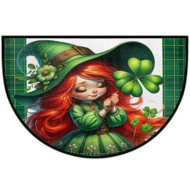 Imagem de Tapete de porta meio redondo, dia de São Patrício, antiderrapante, absorvente, semicírculo, tapetes laváveis, meia lua, tapetes para ambientes internos, pátio, cozinha, banheiro, entrada, lareira