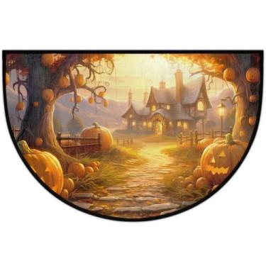 Imagem de Tapete de porta meio redondo, arte de Dia das Bruxas, antiderrapante, absorvente, semicírculo, tapetes laváveis, meia lua, tapetes para ambientes internos, pátio, cozinha, banheiro, entrada, lareira
