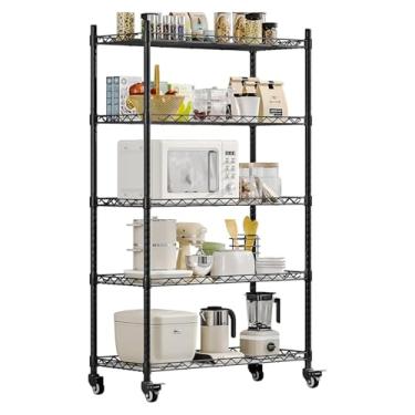 Imagem de SUOERNUO Prateleiras de armazenamento ajustáveis com 5 prateleiras organizadoras de metal resistentes para terraço, garagem, cozinha, banheiro, 75 cm C x 35 cm L x 162 cm A, preta