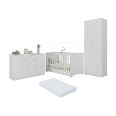 Imagem de Quarto De Bebê Completo Berço Americano 3 Em 1 Colchão Encanto Multimóveis MP4609 Branco