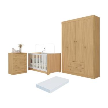 Imagem de Quarto De Bebê Completo Berço Americano 3 Em 1 Colchão Encanto Multimóveis MP4601 Madeirado