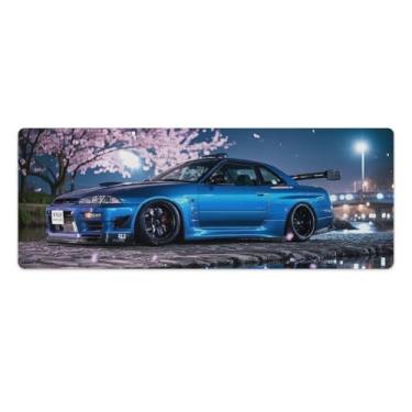 Imagem de HouLaiZhe Tapetes de mesa de carro JDM Midnight JDM R32 Cherry Blossoms Falling Gaming Mouse pads de mesa grandes mousepads para teclado de mesa tapete de computador 30 x 80 cm