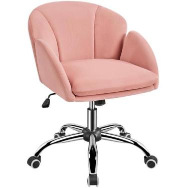 Imagem de Silla de Escritorio Giratoria Ajustable de Terciopelo Rosa Yaheetech
