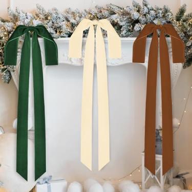 Imagem de Aneco 6 peças de laços de Natal de veludo 89 x 40,6 cm Grande laço de Natal pré amarrado cerca escadaria grinalda laços de árvore para decoração de Natal porta de casa ao ar livre, marrom, verde