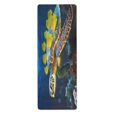 Imagem de Wassud Tapete de ioga de tartaruga e peixe amarelo dobrável tapete de ginástica antiderrapante para mulheres e homens tapete de fitness de piso de pilates com bolsa de armazenamento 180 cm x 66 cm