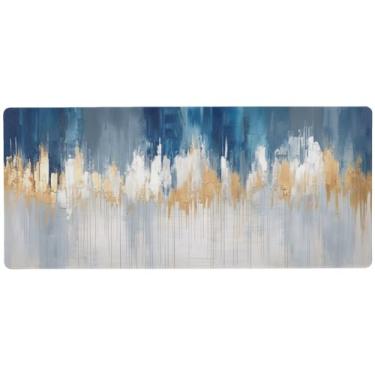 Imagem de Wassud Mouse pad azul e dourado para jogos com base de borracha antiderrapante, mouse pad longo com borda costurada, almofada grande à prova d'água para escritório, casa, 89,9 cm x 39,9 cm