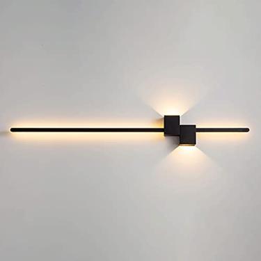 Imagem de Luminária de parede linear ultrafina, luminária de parede em faixa de metal preta com iluminação para cima e para baixo, arandela de parede LED - 3000K, luminárias de parede decorativas para
