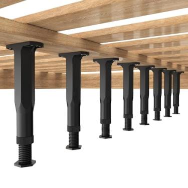 Imagem de woiron Pacote com 8 pernas de suporte de moldura de cama ajustáveis de plástico, pernas de suporte central para moldura e ripas de cama queen king, pernas de móveis para armário/moldura/sofá/mesa