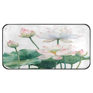 Imagem de Burbuja Tapete de cozinha de flores de lótus 51 x 99 cm, tapete antiderrapante lavável com suporte de borracha, tapete para cozinha, sala de estar, banheiro, decoração de casa