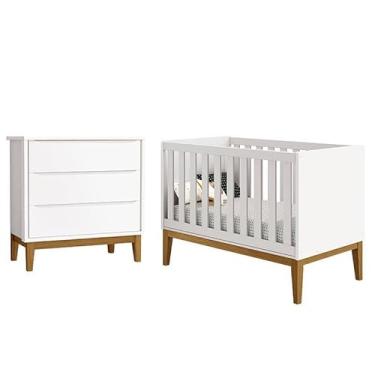 Imagem de Berço Americano e Cômoda Gaveteiro New Classic Branco com PÃ:copyright:s Madeira - Reller