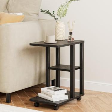 Imagem de Masupu Mesa lateral de sofá em forma de C, mesa de canto pequena com prateleira de armazenamento, mesa de cabeceira com rodas, bandeja de TV de madeira para sofá, sala de estar, quarto, banheiro