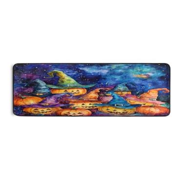 Imagem de Qilmy Tapete colorido de chapéu de bruxa e corredor de abóbora 183 x 61 cm, antiderrapante, antifadiga, confortável, tapetes longos, para quarto, sala de estar, banheiro, corredores, Entrywa947