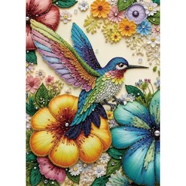 Imagem de Quebra-cabeça beija-flor com contas de 1000 peças para adultos, quebra-cabeça floral beija-flor Sutinban, quebra-cabeça impossível de arte de joia da natureza, 1000 peças, quebra-cabeças desafiadores