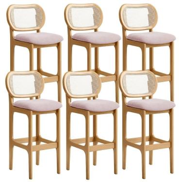 Imagem de Kit 06 Banquetas Altas Para Cozinha Bancada Sala Tela Betta Fixa L02 Suede Rosê - Lyam