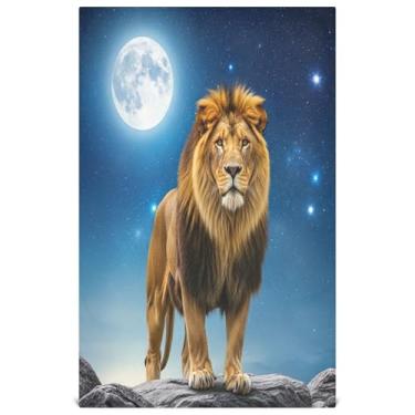 Imagem de Joisal Toalha de mão de chá fofa leão majestoso céu noturno estrelado toalhas de prato para decoração de cozinha para secar pratos macios absorventes 45 x 71 cm, 6 pacotes