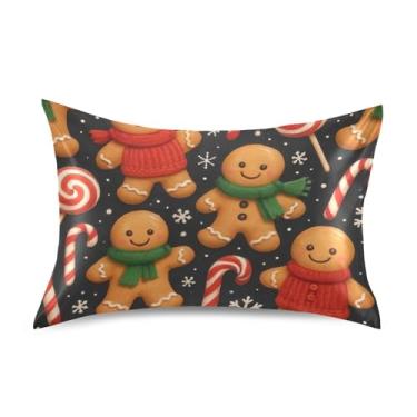 Imagem de Fronhas de cetim floral refrescante estampa fofa padrão king queen fronhas presentes modernos roupa de cama queen size 76.2 cm x 50.8 cm Cute Gingerbread Men Candy