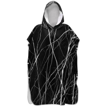 Imagem de Joisal Poncho de surfe absorvente para adultos trocador de roupão de praia com capuz toalha floral elegante preto branco veias ponchos de praia para homens