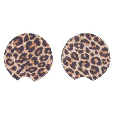 Imagem de Conjunto de 2 porta-copos de carro super absorventes com estampa de leopardo bege elegante porta-copos para carros e uso diário