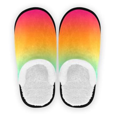 Imagem de Pantufas femininas antiderrapantes de inverno azuis prussianas tamanho 7 com bolsa de armazenamento, Verde-azulado laranja rosa dégradé, 5-8 US Women/9-12 US Men