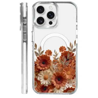 Imagem de MQJCYB Capa magnética para iPhone 15 Pro Max Design em base transparente, compatível com MagSafe, capa protetora fina de TPU macio para celular feminina e meninas - flores fofas florais femininas