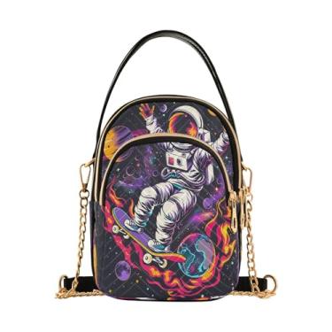 Imagem de Joisal Bolsa tiracolo de chocolate quente na moda bolsas pequenas para mulheres, bolsa tiracolo feminina, Cosmonauta Skateboarding in Space, 15*21*8cm