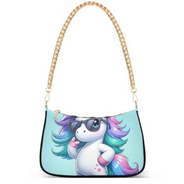 Imagem de Flamingos Beach Aquarela Bolsa feminina Hobo Party Purses Womens Evening Handbag Chain Ladies Shoulder Bag, Unicórnio legal engraçado