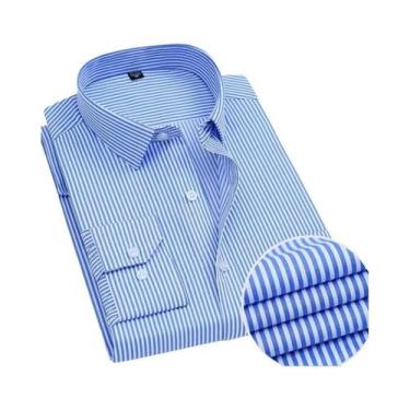 Imagem de Camisa Masculina Slim Fit Listrada De Manga Longa, Não Amassa, Antirru