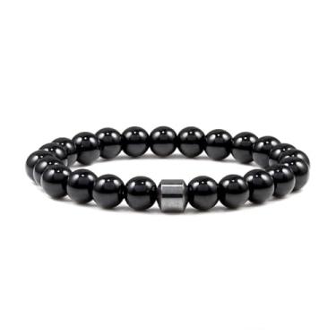 Imagem de Navirix Pulseira antiálcool para homens e mulheres, pulseira glamorosa para parar de beber álcool, pulseiras elásticas com contas pretas ajustáveis presentes para alívio de estresse e ansiedade, Large