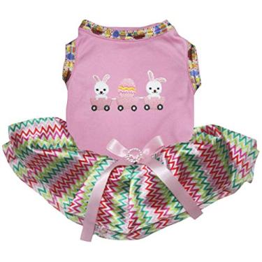 Imagem de Petitebella Vestido de cachorro para cachorro com cauda de ovo coelho (rosa/chevron arco-íris, médio)