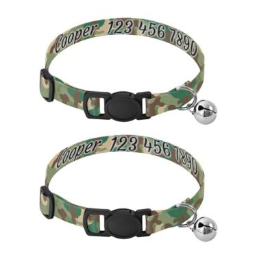 Imagem de Pacote com 2 tiras de pescoço personalizadas para animais de estimação leves e verdes camufladas com fecho de pressão - Acessórios duráveis para animais de estimação para gatinhos e animais de raças