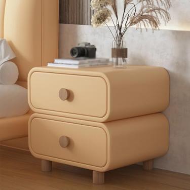 Imagem de Modern Bedside Table Wood, Leather Finish, Sturdy Legs, Large-capacity Double Drawer Design, Rounded Corners, Smooth Drawer Slides, Suitable for Bedrooms.(E,50 * 40 * 50cm/20 * 16 * 20in)