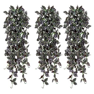 Imagem de TOCHGREEN 3 peças de plantas artificiais penduradas - videira falsa de hera roxa com folhas falsas de hera sintética para parede, casa, quarto, festa, jardim, decoração interna e externa