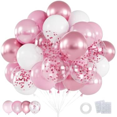 Imagem de Conjunto de 60 balões rosa, 30 cm, branco e metálico, balões de confete rosa para casamento, chá de panela, chá de bebê, mulheres, meninas, princesas, aniversários, decorações