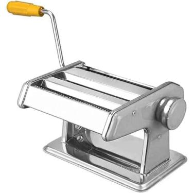 Imagem de Máquina Macarrão Manual 3 Massas Lasanha Fettuccine em Aço Inox – Cilindro Ajustável, Manivela e Grampo | Prepara Fettuccine Talharim, Espaguete e Lasanha com três espessuras