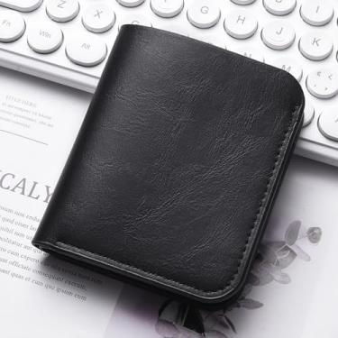 Imagem de Carteira masculina curta com zíper - Design de dois lados com compartimentos para cartões e bolso para moedas, PU fino, 11 x 9,5 cm (preto, café, marrom claro, Preto, Retrô