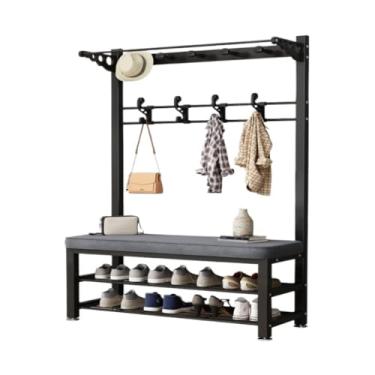 Imagem de A1DFDFGOQSFG Cabide de chão, cabide de chão, suporte para casaco e sapateira, hall de entrada, trocador de sapatos multifuncional árvore de casaco (preto, B) (B)