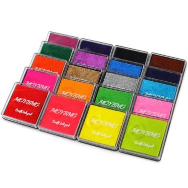 Imagem de MOYBMG Almofadas de tinta laváveis de 20 cores para carimbos de borracha, impressão digital de artesanato para crianças, papel, álbum de recortes, tecido, madeira (pacote com 20)