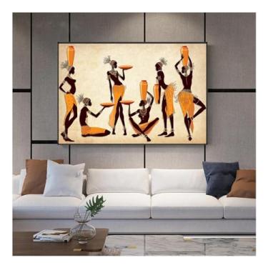 Imagem de Retrato de mulher africana vintage impressão em tela pôster engraçado étnico laranja imagem para presente sala de estar decoração de casa - (75 x 100 cm) moldura interna 76 x 99 cm