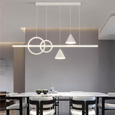 Imagem de Lustre de LED para mesa de jantar, brilhante e luxuoso, lustre circular de LED criativo, simples e longo (branco, 120 cm)