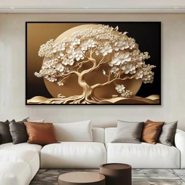 Imagem de Quadro Decorativo Floral Árvore da Felicidade Eterna, com Moldura Retangular de 2cm, ideal para Sala de Jantar e Estar, Quarto, Escritório e Hall de entrada. Tamanho 60X90 cm.