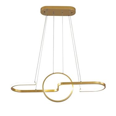 Imagem de Luminária pendente geométrica de metal, lustre linear de 80 cm, luminária suspensa moderna de LED, luminárias de suspensão em alumínio dourado com cúpula de acrílico branco, luminárias pende