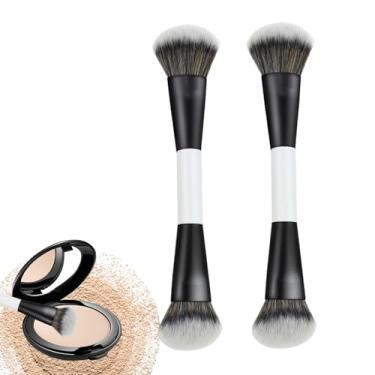Imagem de Hamosky Pacote com 2 pincéis de maquiagem de base líquida de ponta dupla, pincel de base líquida, cerdas densas angulares arredondadas, 17 cm, para misturar blush em pó, iluminador, corretivo de