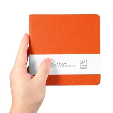 Imagem de PATIKIL Caderno de esboço pequeno, 13 x 13 cm, mini bloco de desenho em aquarela 300 g/m2, papel grosso, 24 folhas/48 páginas, bolso quadrado para desenhar, viagem, artista, adultos, laranja